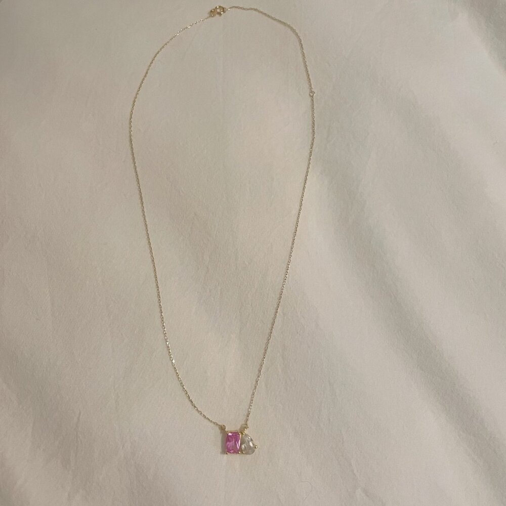Aurate New York Toi et Moi Gemstone Necklace - Pink Tourmaline & White Topaz - Picture 4 of 5